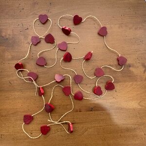 Valentine's Day Wooden Heart Garland Decoration ~2 Strands Decor Red Wood Rustic